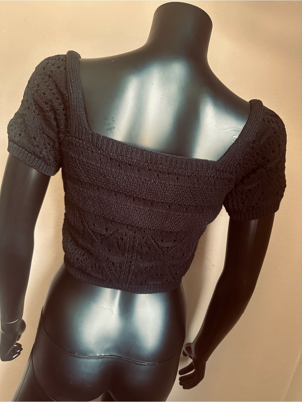 Freshman 1996 Black Pointelle Knit Square-Neck Crop Top - Picture 8 of 11